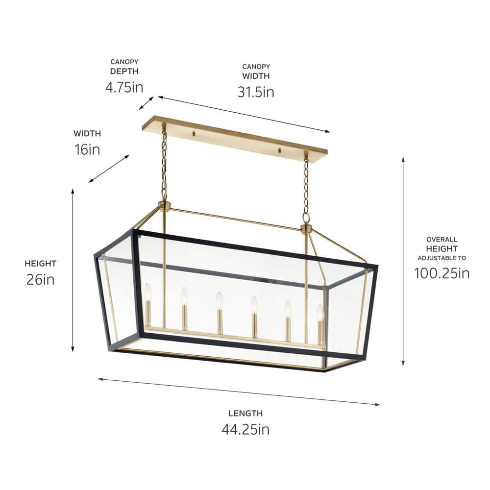 Delvin 44 Inch Champagne Bronze and Black Linear Chandelier