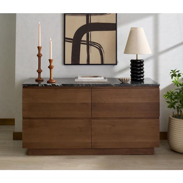 Lilybelle Walnut/Black 4 drawer 54 in. Wide Dresser