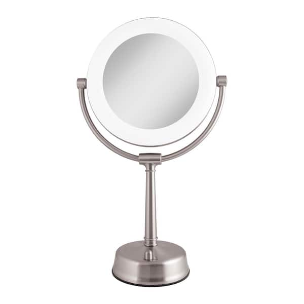 Zadro 6.25 in. x 20.75 in. Surround Fluorescent Adjustable Freestanding Bi-View 10X/1X Vanity Makeup Mirror in Satin Nickel