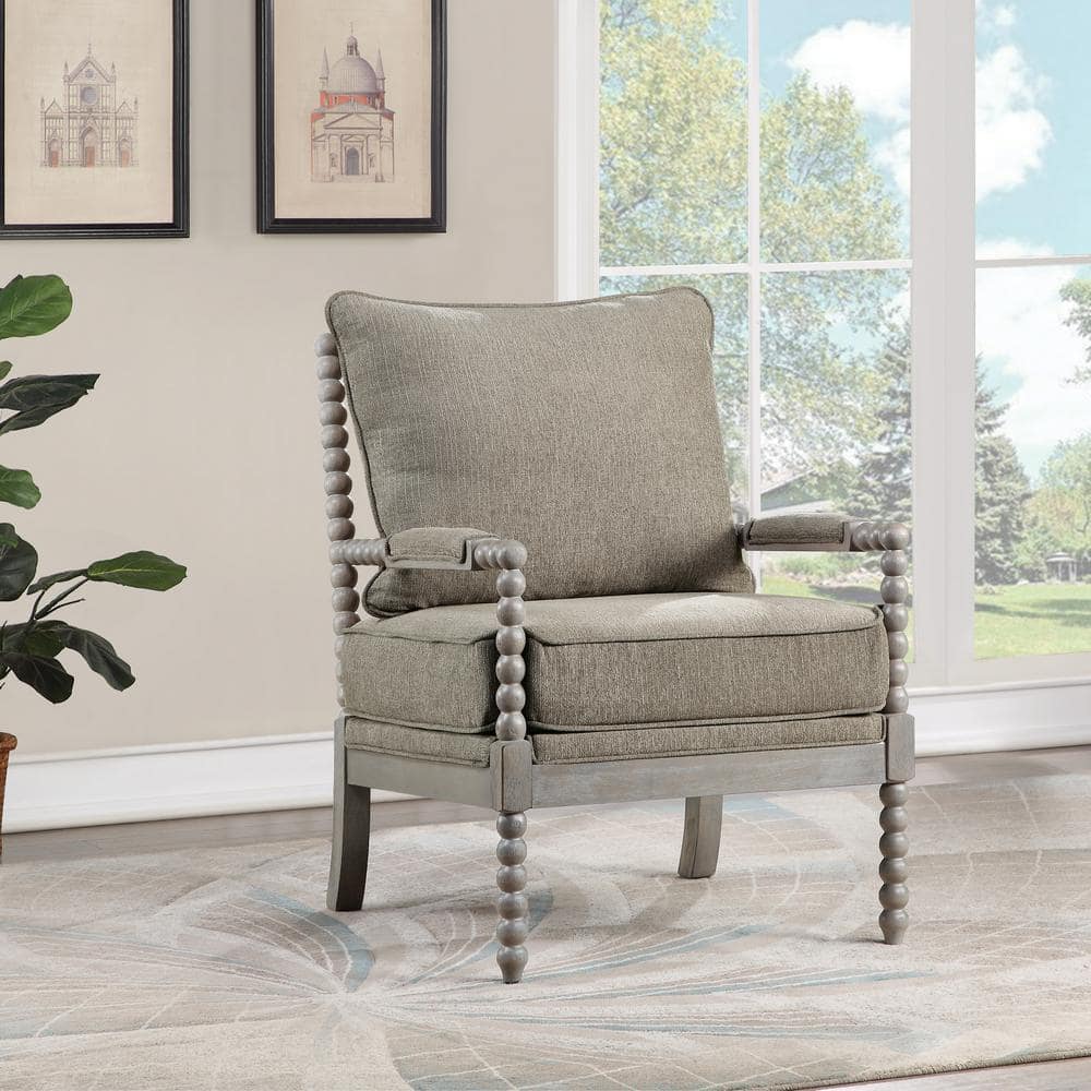 Gray Hardwood Farmhouse Accent Chair with Cushions