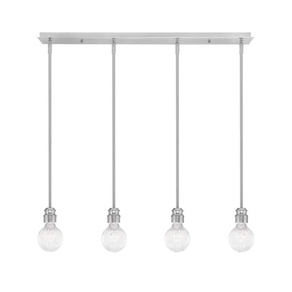 Unbranded Albany 60-Watt 4-Light Brushed Nickel, Linear Pendant Light with Clear Bubble Glass Shades and No Bulbs Included