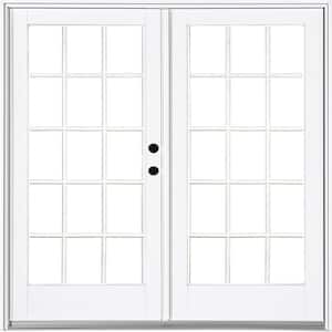 72 in. x 80 in. Fiberglass Smooth White Left-Hand Inswing Hinged Patio Door with 15-Lite SDL