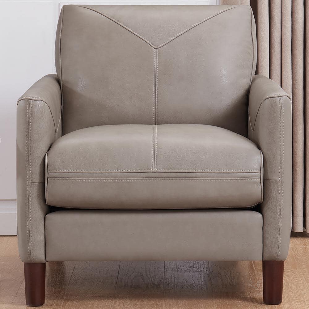 Yorkdale Stone Gray Top Grain Leather Arm Chair with Removable Cushion