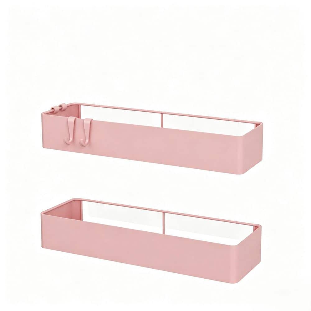 Shower Caddy-2 Pack Adhesive Shower Organizer, Rustproof Metal Shelves, No-Drill Bathroom Organizers and Storage, Pink