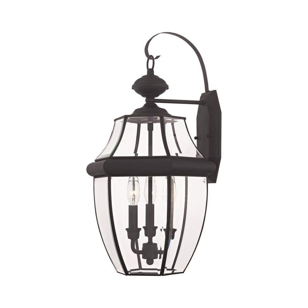 Bronze 3-Light Outdoor Wall Lantern with Clear Beveled Glass