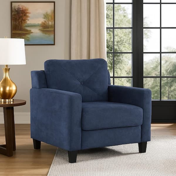Royi Navy Blue and Black Chenille Arm Chair with Tufted Backrest