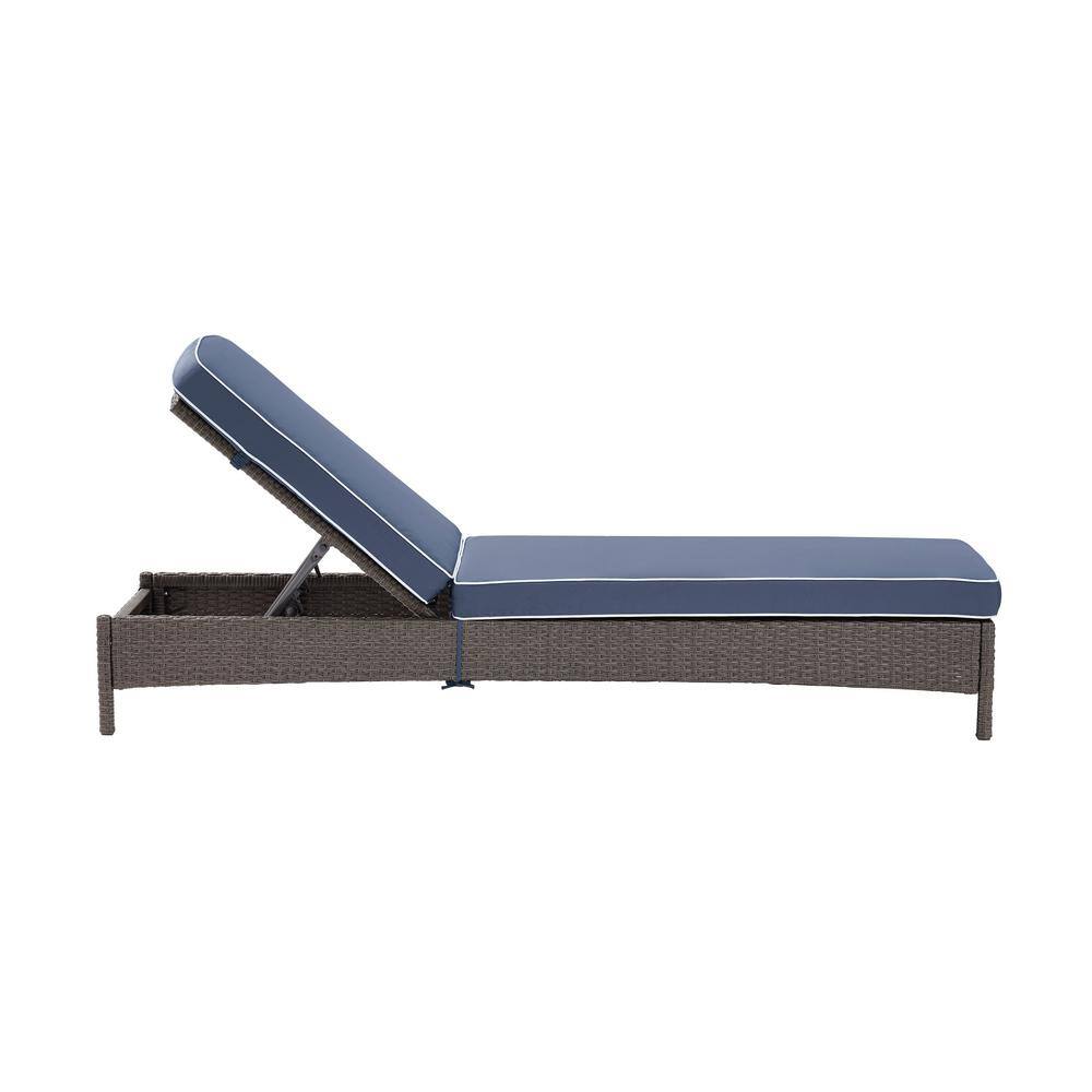 Palm Harbor Outdoor Wicker Chaise Lounge with Navy Cushions