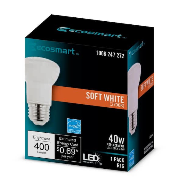 EcoSmart 40-Watt Equivalent R16 CEC Dimmable LED Light Bulb 2700K (1-Bulb)  A20R1640WT20101 - The Home Depot