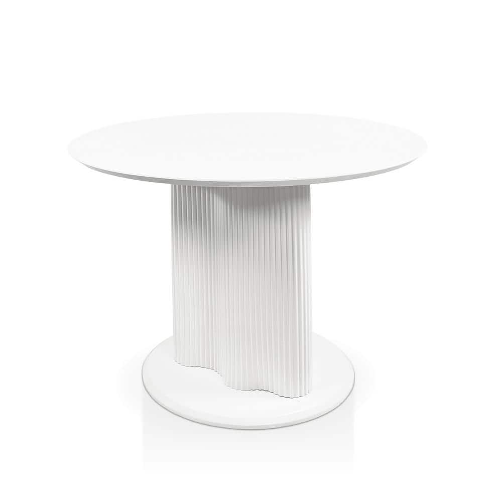 Modern White Round Marble Top Dining Table with Fluted Pedestal Base