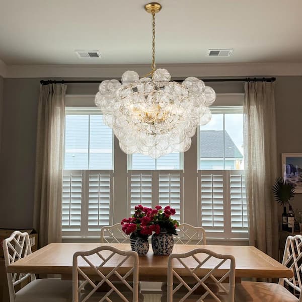 Neuvy 8-Light 32.7 in.W Brushed Brass Modern Bubble Cluster Chandelier with Petal Ribbed Glass for living room