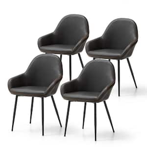 Set of 4 Mid-Century Modern Gray Leatherette Dining Armchair