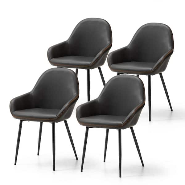 Glitzhome Set of 4 Mid-Century Modern Gray Leatherette Dining Armchair