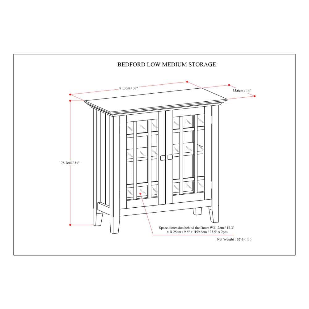 Bedford 32" White Solid Wood Transitional Media Cabinet