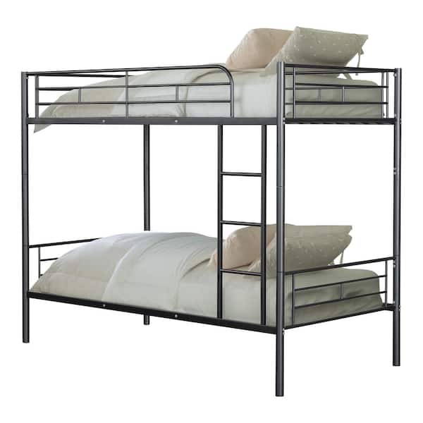 Furniture of America Crofton Black Twin Over Twin Bunk Bed with Full Metal Construction