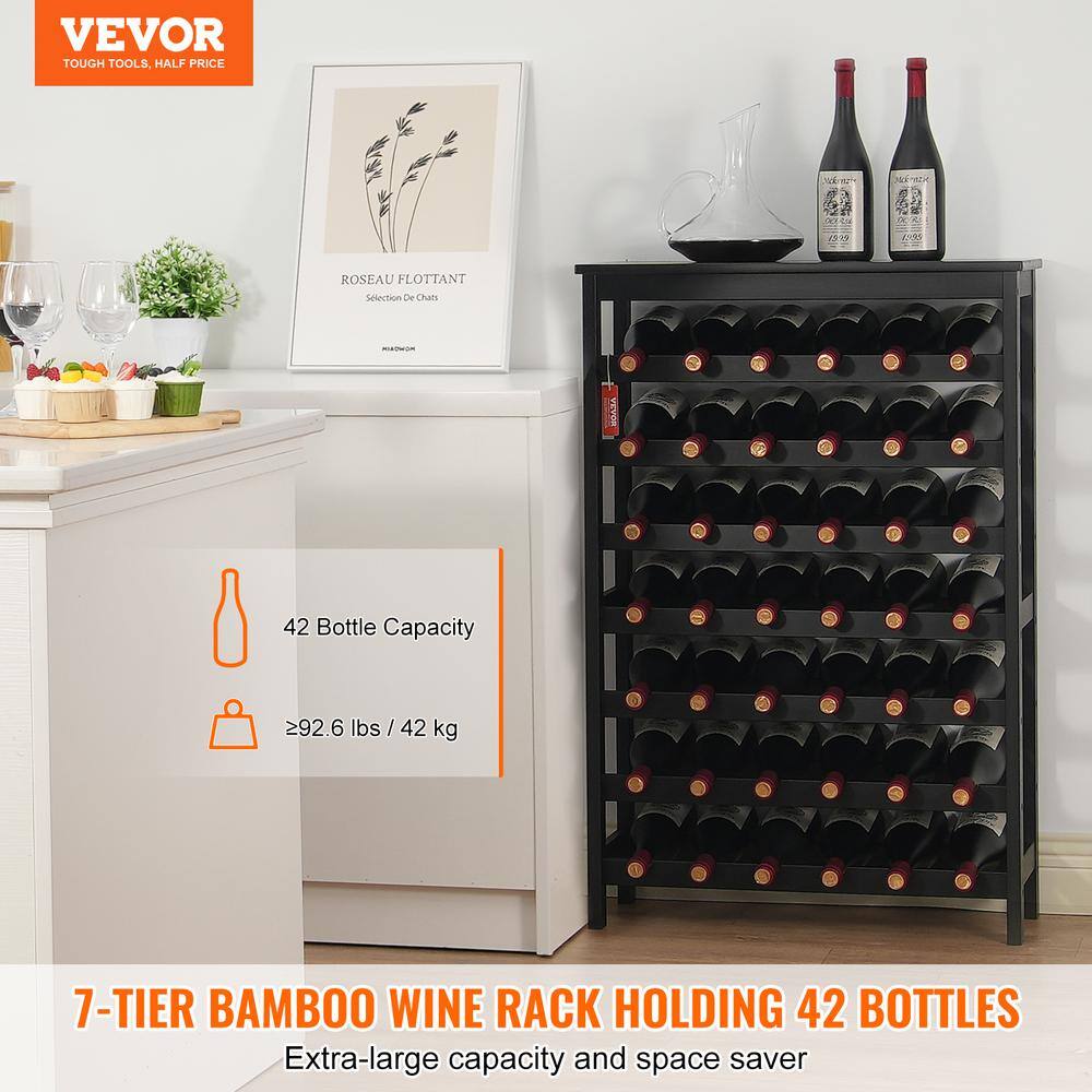 Black 42-Bottle Bamboo Wine Rack with Tabletop