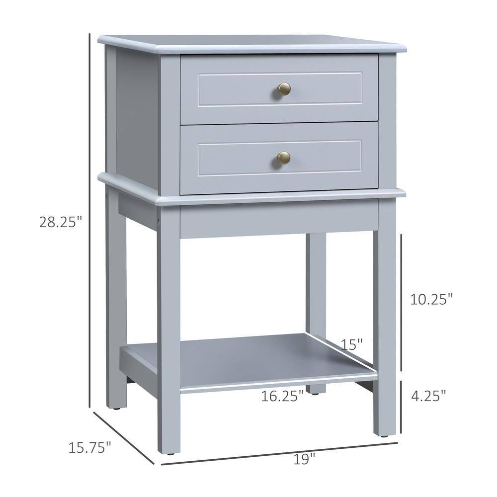 Light Gray MDF Side Table with Storage Drawers and Shelf