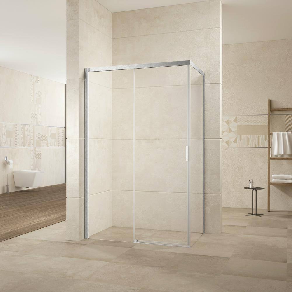 48 in. H x 34 in. W x 76 in. H Sliding Semi-Frameless Shower Door Enclosure