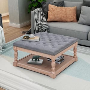 29 in. Wide Grey Fabric Upholstered Square Tufted Cocktail Ottoman with Storage