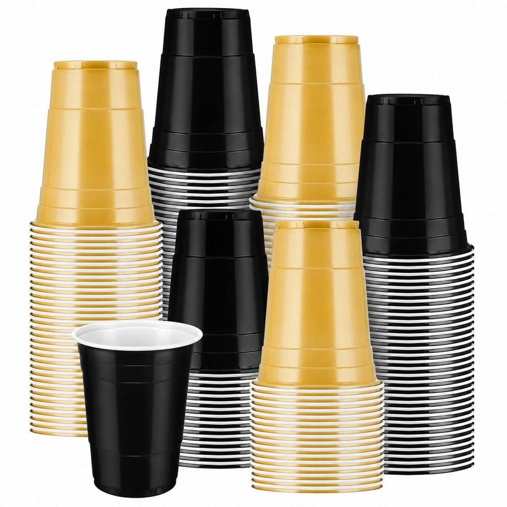 16 oz. Disposable Plastic Party Cups Bulk Set of 50 in Black and Gold for Graduation, Wedding, Birthday price history on PriceWatchPro