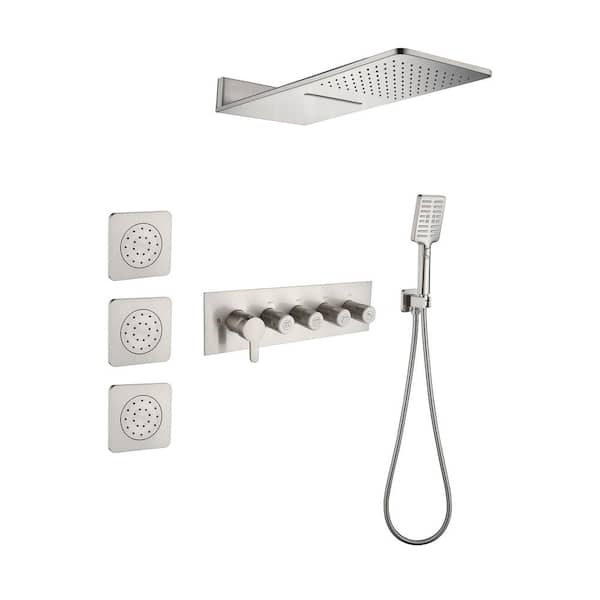 WELLFOR Single Handle 3-Spray Shower Faucet 2.0 GPM with Pressure Balance and 3 Body Jets in Brushed Nickel