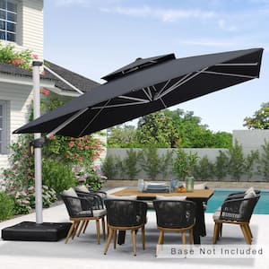 12 ft. Square Double-top Aluminum Umbrella Cantilever Polyester Patio Umbrella in Gray with Beige Cover