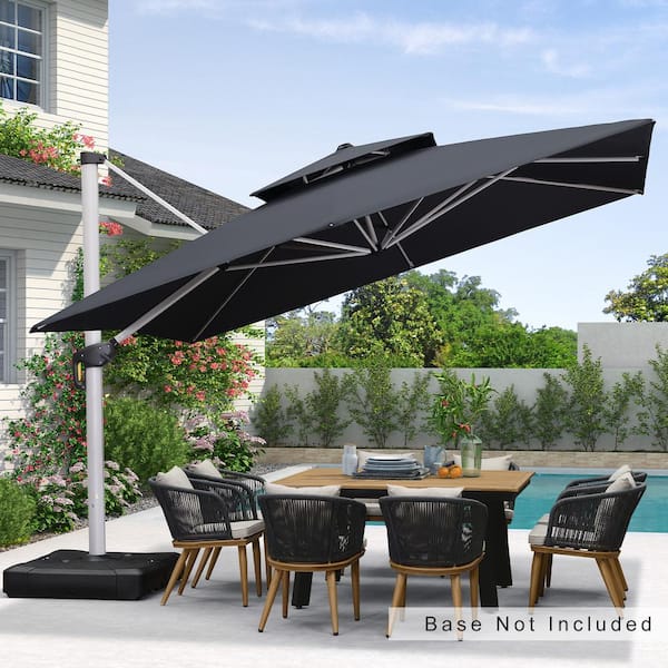PURPLE LEAF 12 ft. Square Double-top Aluminum Umbrella Cantilever Polyester Patio Umbrella in Gray