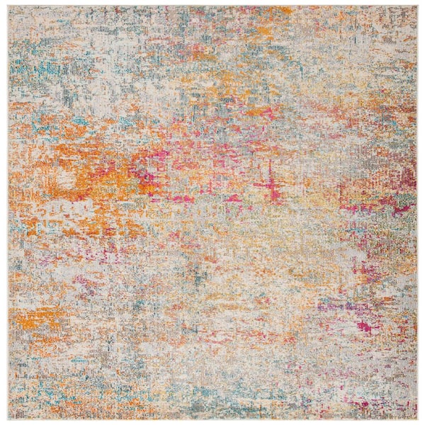 SAFAVIEH Madison Gray/Turquoise 9 ft. x 9 ft. Abstract Gradient Square Area Rug