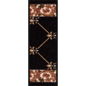 Fleur De Lis Black 8.5 in. x 26 in. Polyamide Stair Tread Cover (Set of 13)