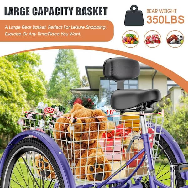 Adult Tricycles, 7 Speed Adult Trikes 24/26 inch 3 Wheel Bikes, Cruise Bike  with Basket for Seniors, Women, Men for Recreation, Shopping, Exercise