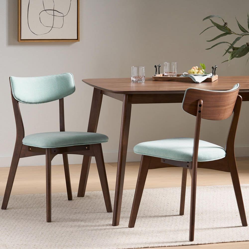 Mint Upholstered Side Chair with Natural Walnut Frame, Set of 2
