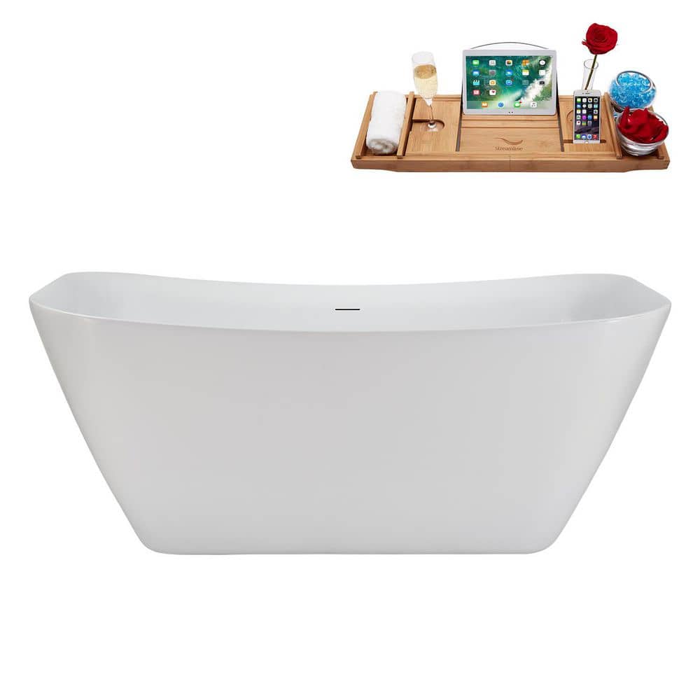 59 in. x 31 in. Acrylic Freestanding Soaking Bathtub in Glossy White With Brushed Brass Drain price history on PriceWatchPro