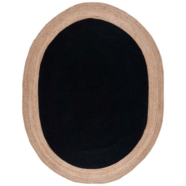 SAFAVIEH Natural Fiber Black/Beige 8 ft. x 10 ft. Woven Ascending Oval Area Rug
