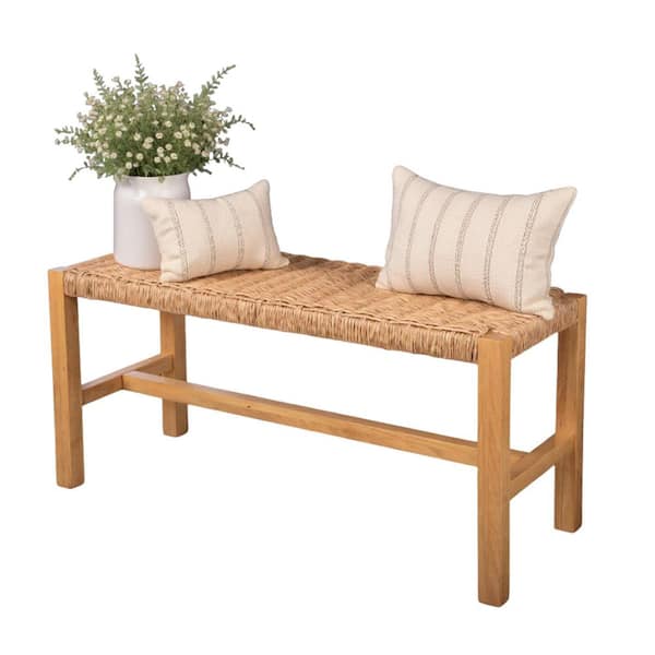 Alaterre Furniture Newport 40 in. Wood Entryway or Dining Bench 14 in. with Handcrafted Woven Rope Seat, Natural