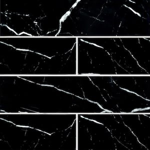 Hollow Black 4 in. x 16 in. Subway Gloss Glass Wall Tile (17.77 sq. ft./Case)