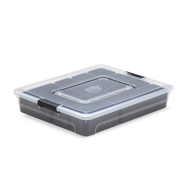 Clear Organizer Bin with Blue Insert Tray & Dual Hinging Lid, 5L, Plastic Sold by at Home