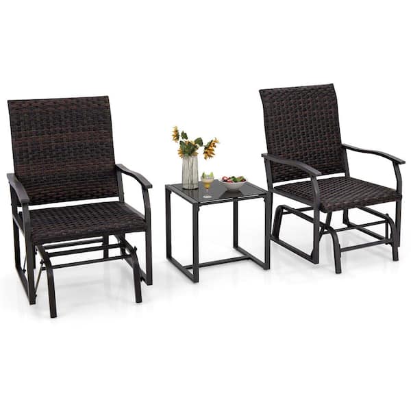 Costway 3-Piece Metal Rattan Patio Conversation Set with Tempered Glass Coffee Table All weather/weather resistant