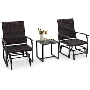 3-Piece Metal Rattan Patio Conversation Set with Tempered Glass Coffee Table