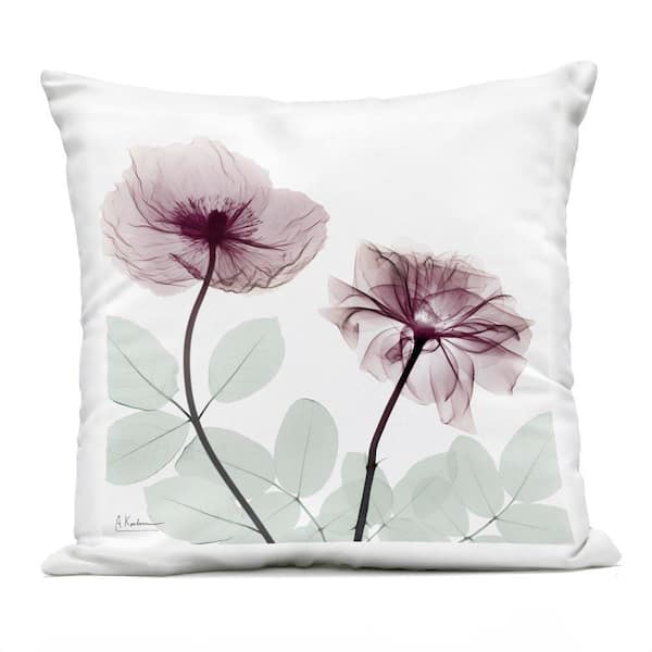 Mauve Blossoms Duo Green Square Outdoor Throw Pillow