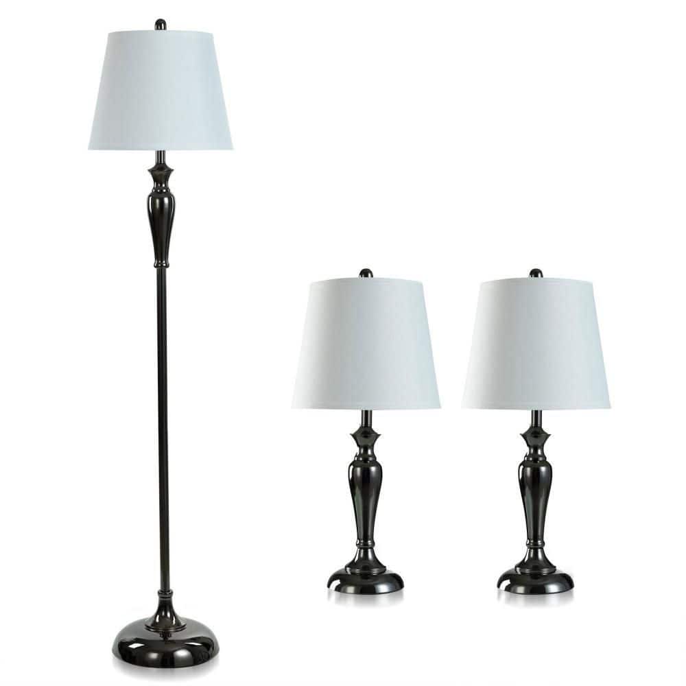 StyleCraft Black Nickel Set 61 in. Black Floor and Table Lamp with Linen Shade KHL82797DS The