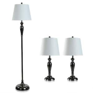 Black Nickel Set 61 in. Black Floor and Table Lamp with Linen Shade