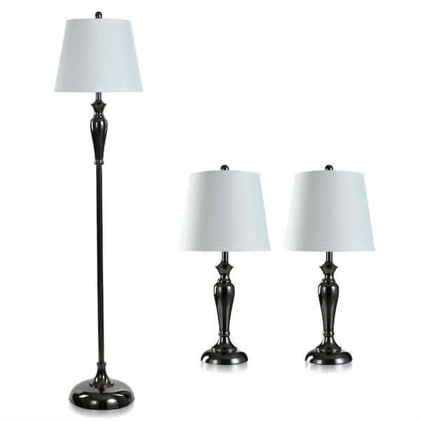 StyleCraft Black Nickel Set 61 in. Black Floor and Table Lamp with Linen Shade