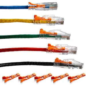 10 ft. Lockable CAT6 Patented Net-Lock Network RJ45 Patch Cable and Snaggles, Assorted Color w/10 Insert (5-Pack)