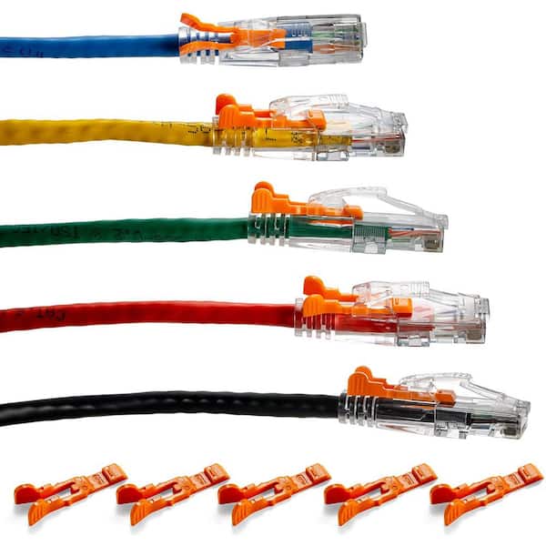 NTW 10 ft. Lockable CAT6 Patented Net-Lock Network RJ45 Patch Cable and Snaggles, Assorted Color w/10 Insert (5-Pack)