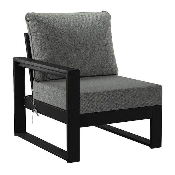 Endless Black Frame 5-Piece HDPE Plastic Outdoor Patio Modular Sectional Set with Gray Cushions