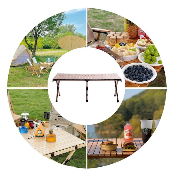 Yiyibyus Folding Camping Table Portable Roll-Up Picnic Table for BBQ Backyard Patio Party, Wood Grain, Aluminum, Adult Unisex, Size: 120*60*44.5cm/