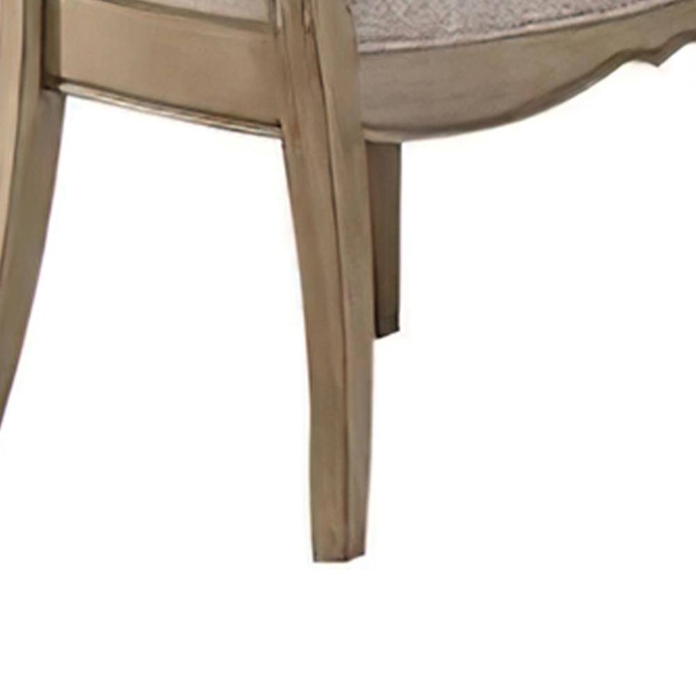Antique Taupe Upholstered Side Chair with Beige Fabric, Set of 2