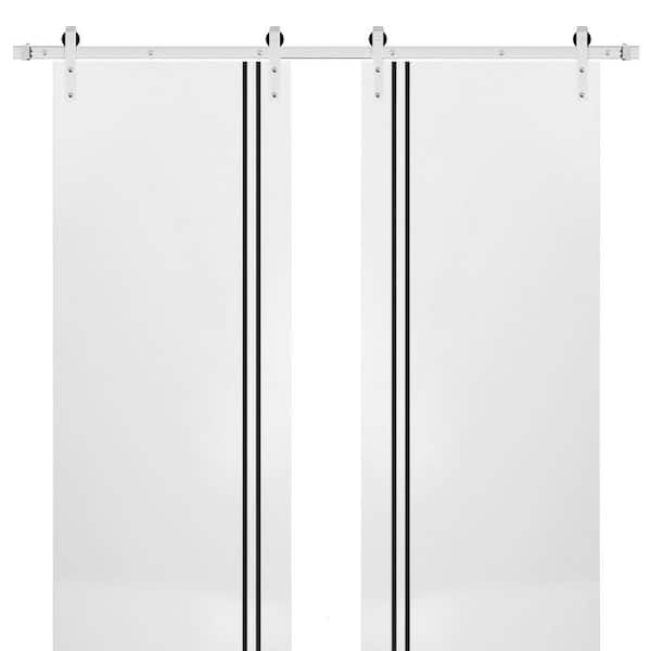 Sartodoors 24 in. x 80 in. 2 Panel White Solid Wood with Honeycomb Sliding Barn Door with Hardware Kit
