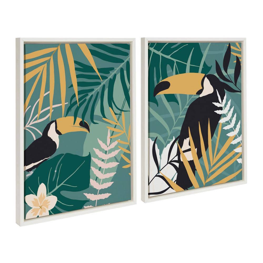 Tropical Toucan Abstract Canvas Art Set with White Frame