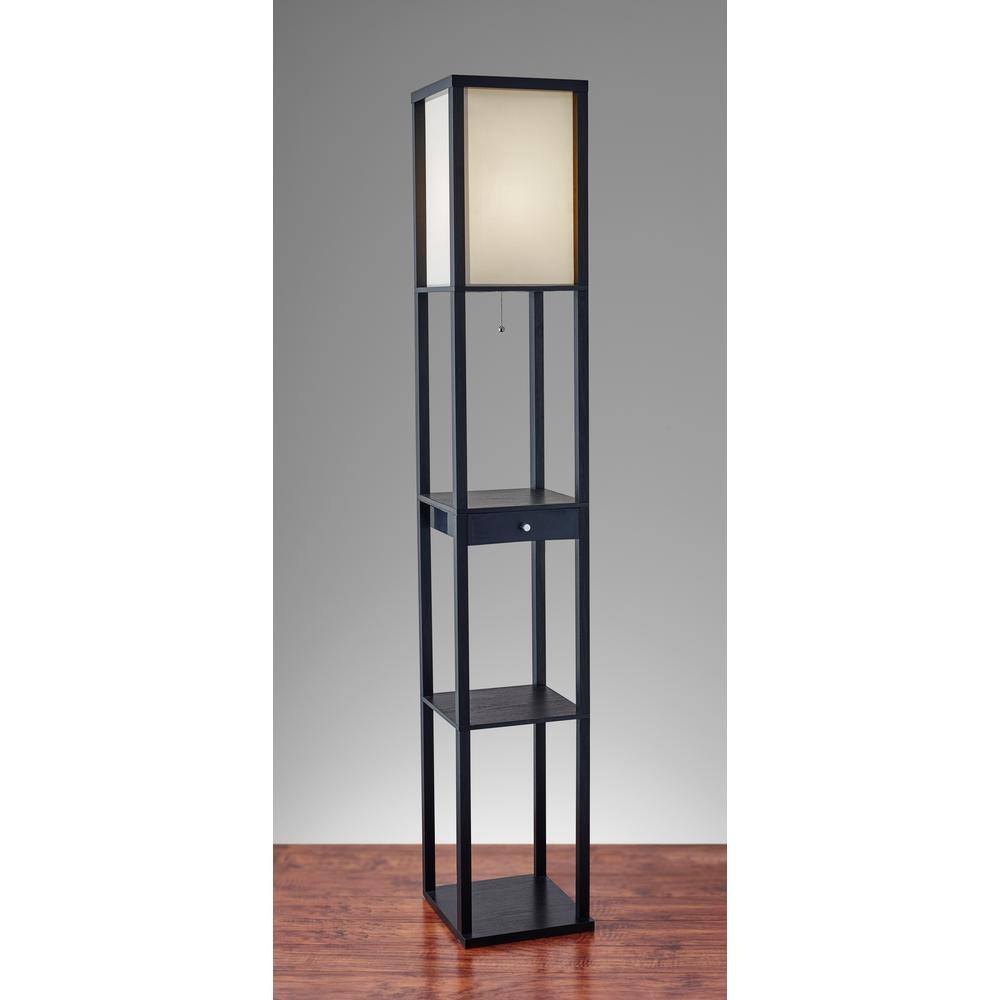 Black MDF Shelf Floor Lamp with Drawer and Lampshade