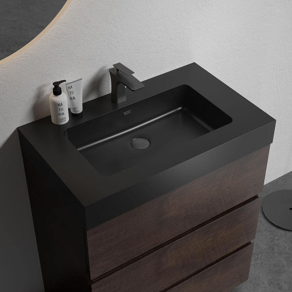 Alice 30" Rose Wood Freestanding Vanity with Black Top